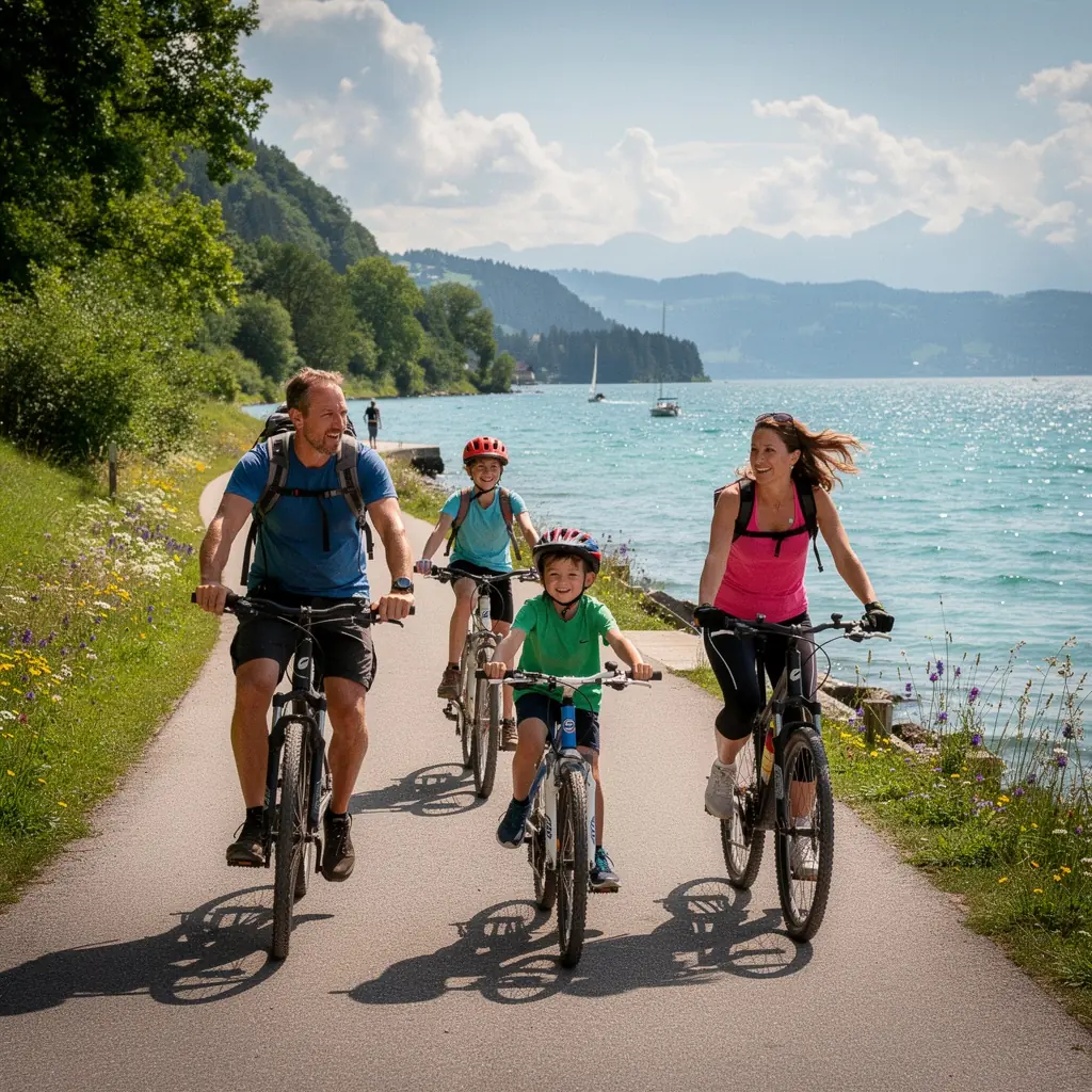 Traditionelle österreichische Häuser in der Nähe des Wolfgangsees, umgeben von Natur.